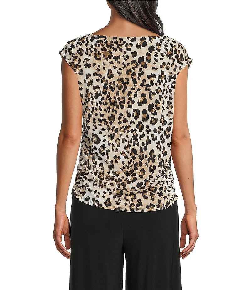 Investments Soft Separates Light Leopard Print Crew Neck Ruched Sleeveless Top