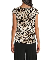 Investments Soft Separates Light Leopard Print Crew Neck Ruched Sleeveless Top