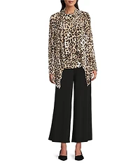 Investments Soft Separates Light Leopard Print Crew Neck Ruched Sleeveless Top