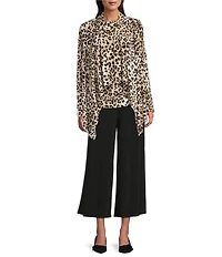 Investments Soft Separates Light Leopard Print Crew Neck Ruched Sleeveless Top