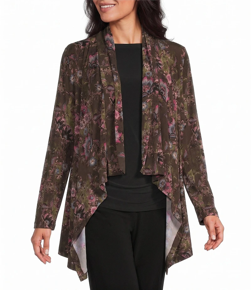 Investments Soft Separates Multi Canvas Flourish Print Long Sleeve Open Front Jacket