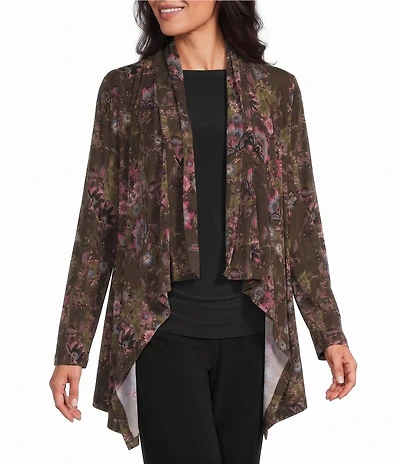Investments Soft Separates Multi Canvas Flourish Print Long Sleeve Open Front Jacket