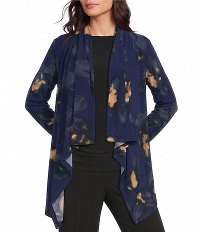 Investments Soft Separates Multi Exploded Floral Print Long Sleeve Open Front Jacket