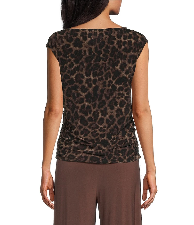 Investments Soft Separates Pinecone True Leopard Print Crew Neck Ruched Cap Sleeve Top
