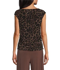 Investments Soft Separates Pinecone True Leopard Print Crew Neck Ruched Cap Sleeve Top