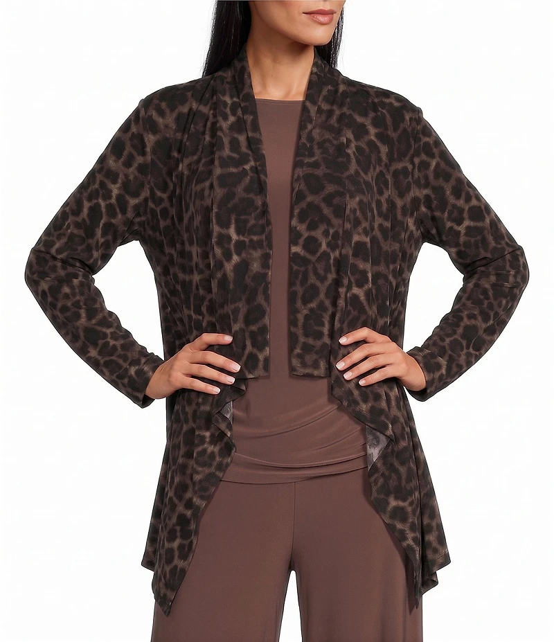Investments Soft Separates Pinecone True Leopard Print Long Sleeve Open Front Jacket