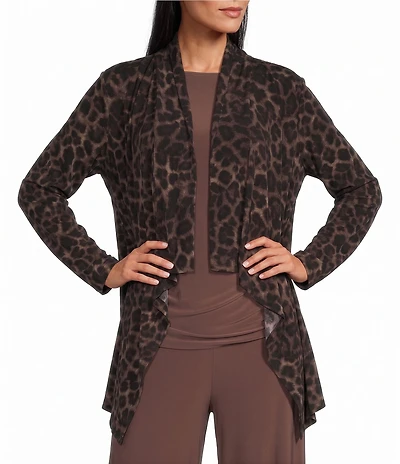 Investments Soft Separates Pinecone True Leopard Print Long Sleeve Open Front Jacket
