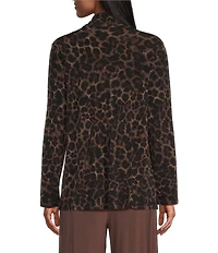 Investments Soft Separates Pinecone True Leopard Print Long Sleeve Open Front Jacket