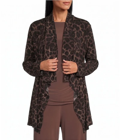 Investments Soft Separates Pinecone True Leopard Print Long Sleeve Open Front Jacket
