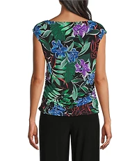Investments Soft Separates Tropic Garden Print Crew Neck Ruched Sleeveless Top