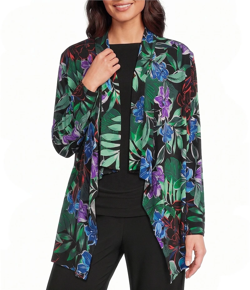 Investments Soft Separates Tropic Garden Print Long Sleeve Open Front Jacket