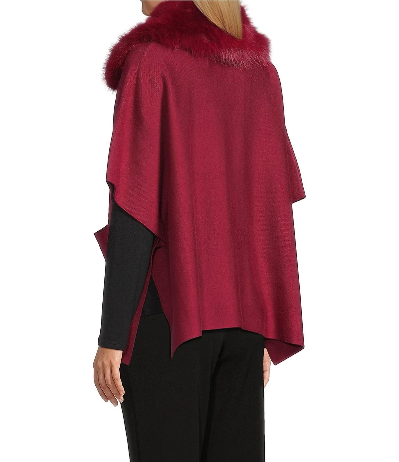 Investments Solid Removeable Faux Fur Collar Two-Way Zip Front Sweater Poncho