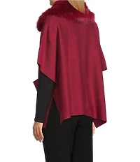 Investments Solid Removeable Faux Fur Collar Two-Way Zip Front Sweater Poncho