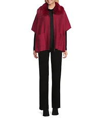 Investments Solid Removeable Faux Fur Collar Two-Way Zip Front Sweater Poncho