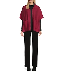 Investments Solid Removeable Faux Fur Collar Two-Way Zip Front Sweater Poncho