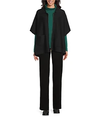 Investments Solid Removeable Faux Fur Collar Two-Way Zip Front Sweater Poncho