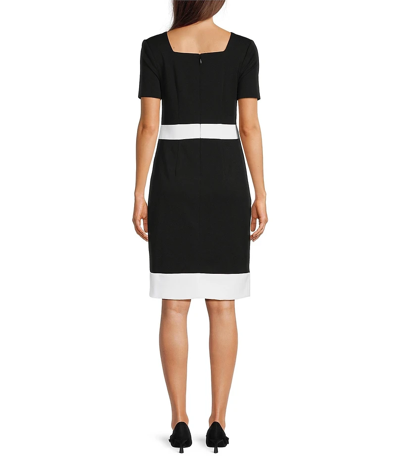 Investments Square Neck Short Sleeve Faux Wrap Sheath Dress