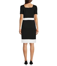 Investments Square Neck Short Sleeve Faux Wrap Sheath Dress