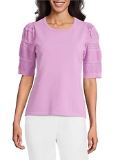 Investments Stitch Detail Short Sleeve Crew Neck Top