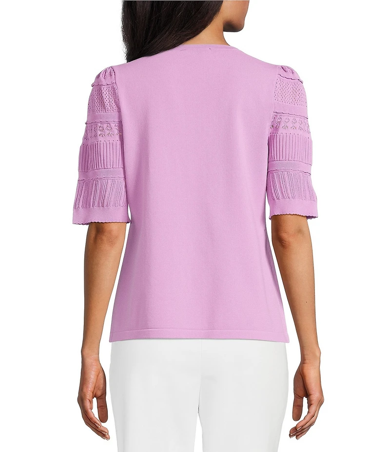 Investments Stitch Detail Short Sleeve Crew Neck Top