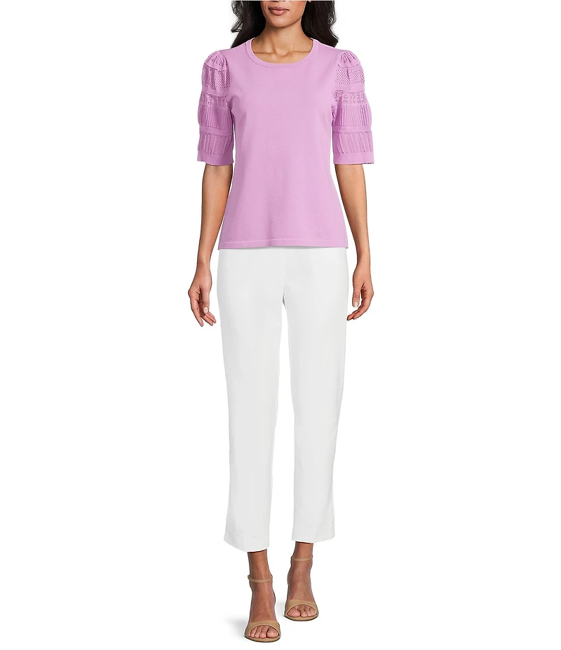Investments Stitch Detail Short Sleeve Crew Neck Top