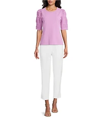 Investments Stitch Detail Short Sleeve Crew Neck Top