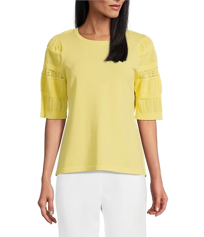 Investments Stitch Detail Short Sleeve Crew Neck Top