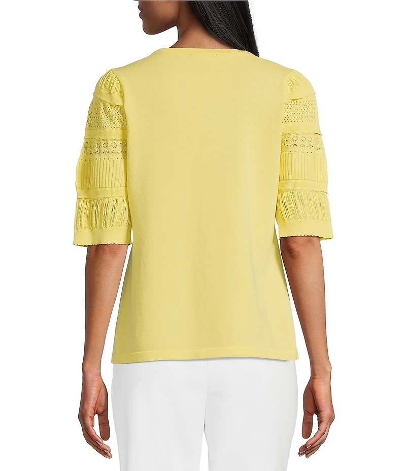 Investments Stitch Detail Short Sleeve Crew Neck Top