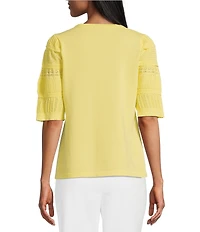 Investments Stitch Detail Short Sleeve Crew Neck Top