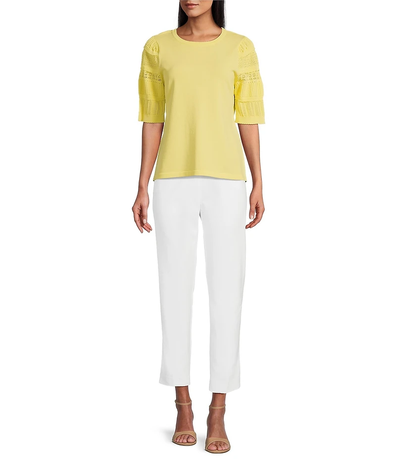 Investments Stitch Detail Short Sleeve Crew Neck Top