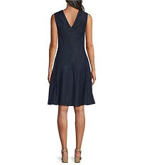 Investments Stretch Denim Sleeveless V-Neck Fit and Flare Dress