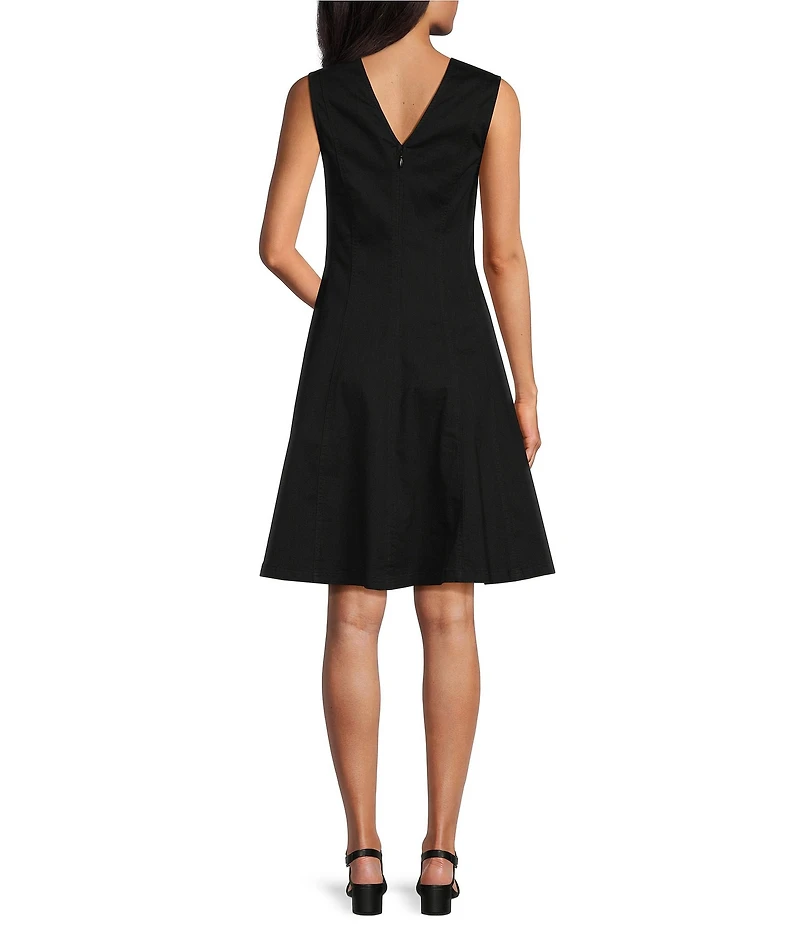 Investments Stretch Denim Sleeveless V-Neck Fit and Flare Dress