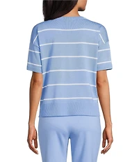 Investments Striped 3/4 Sleeve V-Neck Ribbed Trim Sweater