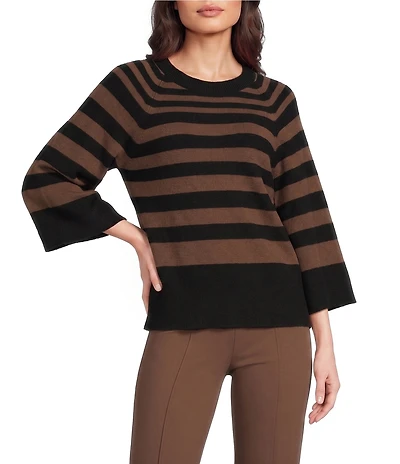 Investments Striped Crew Neck 3/4 Dolman Sleeve Sweater