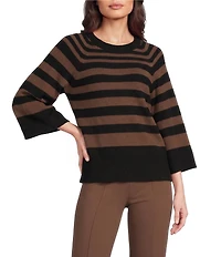 Investments Striped Crew Neck 3/4 Dolman Sleeve Sweater