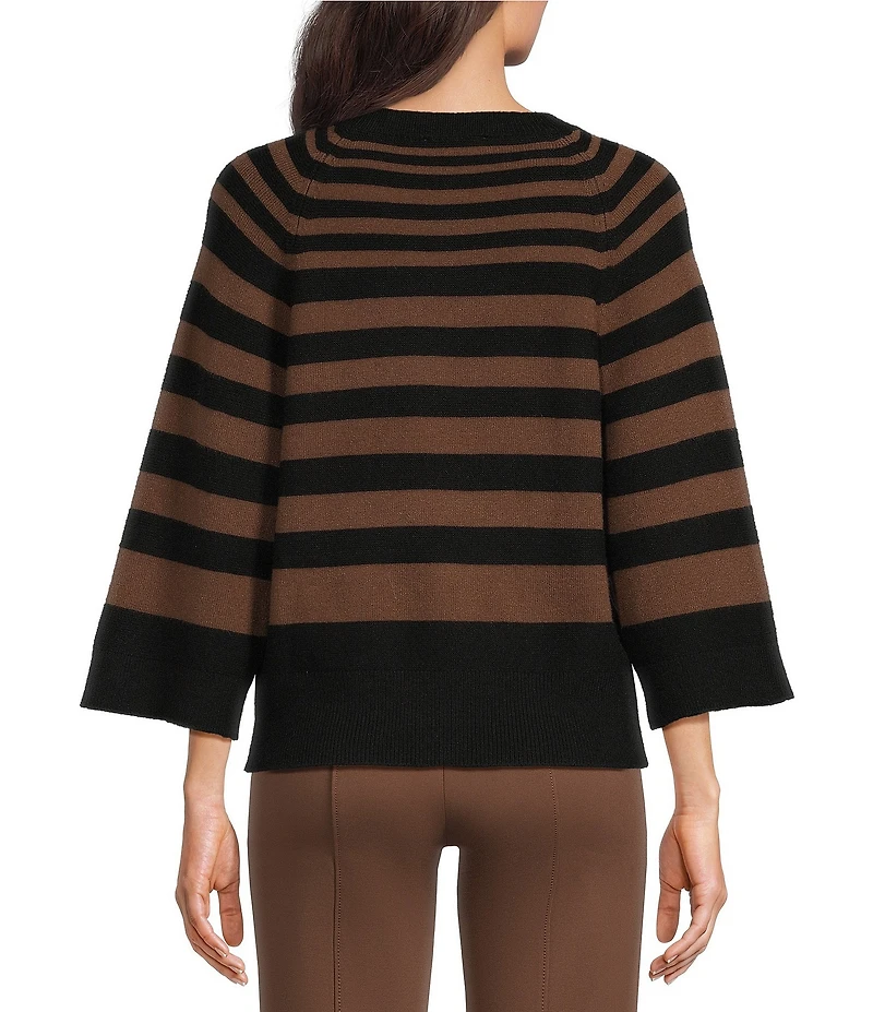 Investments Striped Crew Neck 3/4 Dolman Sleeve Sweater