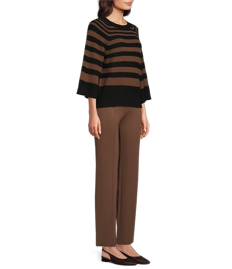 Investments Striped Crew Neck 3/4 Dolman Sleeve Sweater