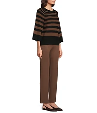 Investments Striped Crew Neck 3/4 Dolman Sleeve Sweater