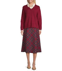 Investments Tartan Plaid Pull-On A-Line Midi Skirt