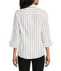 Investments Taylor Gold Label Non-Iron Black/Toffee Stripe 3/4 Sleeve Button Front Shirt