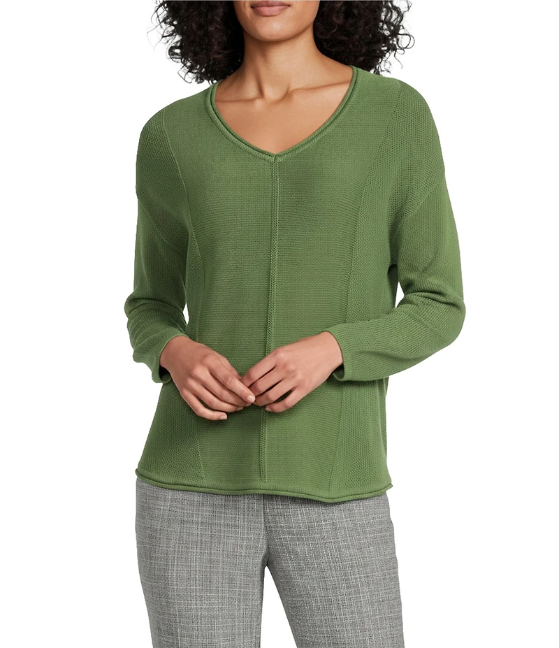 Investments Textured 3/4 Sleeve V-Neck Sweater