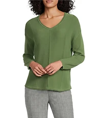 Investments Textured 3/4 Sleeve V-Neck Sweater