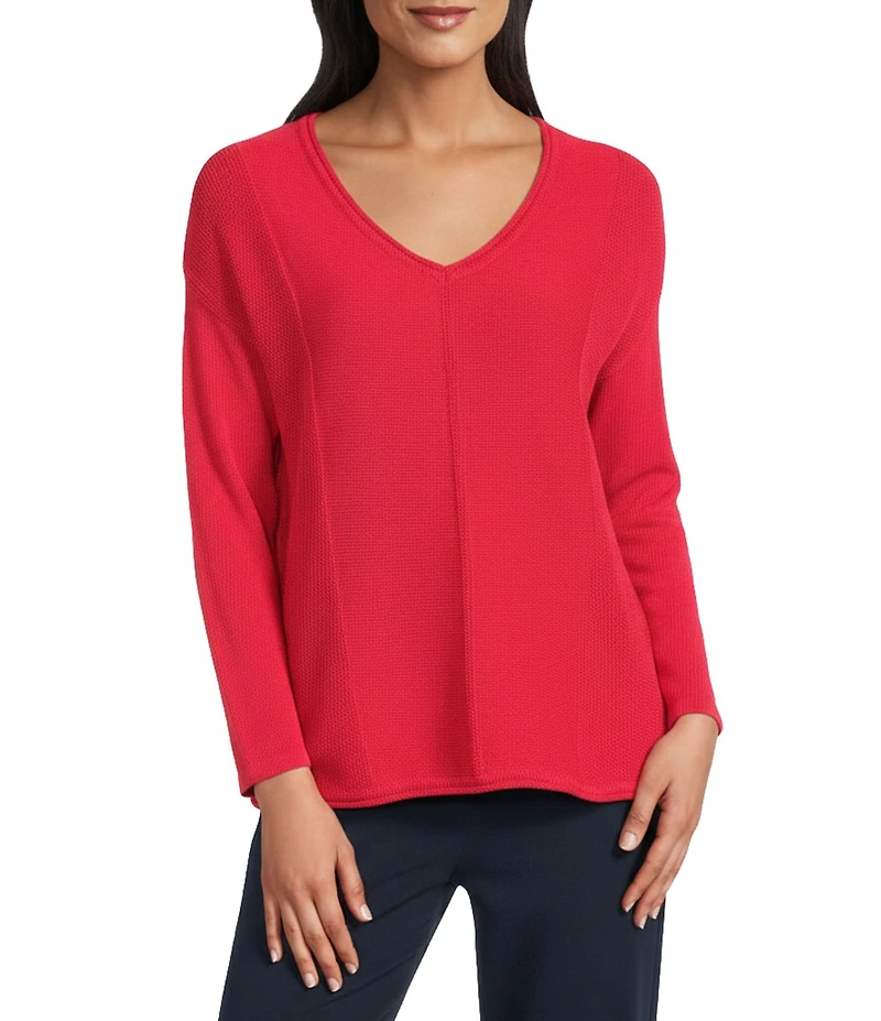 Investments Textured 3/4 Sleeve V-Neck Sweater