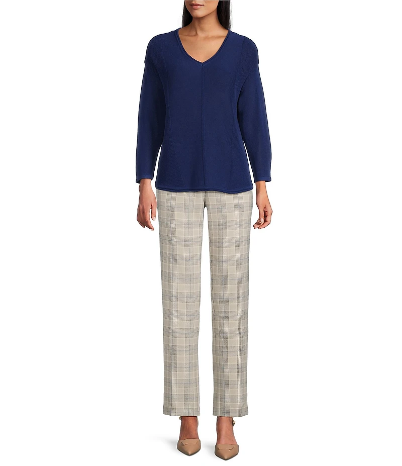 Investments Textured 3/4 Sleeve V-Neck Sweater