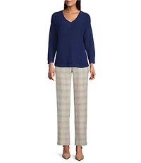 Investments Textured 3/4 Sleeve V-Neck Sweater