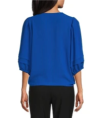 Investments Textured Stripe Tie Front V-Neck 3/4 Sleeve Top