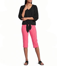 Investments Textured Stripe Tie Front V-Neck 3/4 Sleeve Top