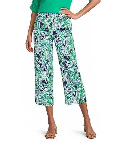 Investments the PARK AVE fit Elite Stretch Multi Paisley Delight Print Wide Leg Crop Pants