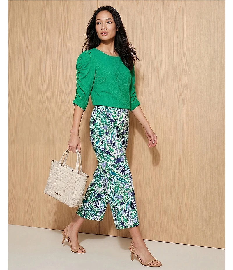 Investments the PARK AVE fit Elite Stretch Multi Paisley Delight Print Wide Leg Crop Pants