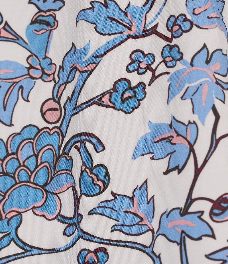 Investments Vista Blue Sky Bloom Print Cap Sleeve Boat Neck Rory Knit Tee